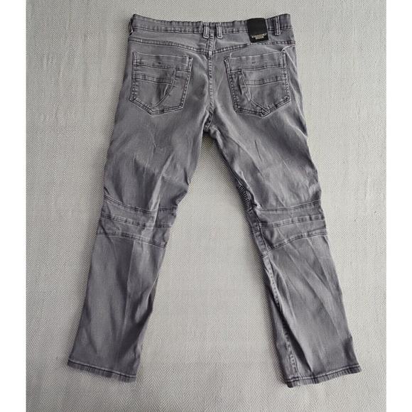 Franky Max Jeans Men's W36 L30 Tapered Gray Wash Moto Biker Reinforcement Denim - Picture 3 of 16